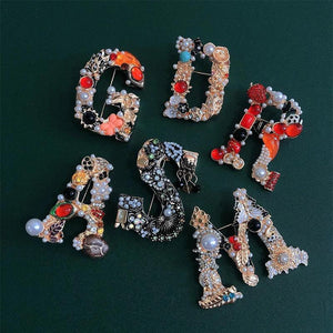 Morkopela Letter G Retro Pearl Crystal Brooch Initial Rhinestone Pin