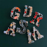 Morkopela Letter G Retro Pearl Crystal Brooch Initial Rhinestone Pin