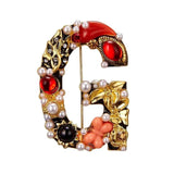 Morkopela Letter G Retro Pearl Crystal Brooch Initial Rhinestone Pin