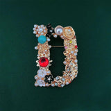Morkopela Letter G Retro Pearl Crystal Brooch Initial Rhinestone Pin