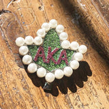 Greek Sorority Leaf Pearl Rhinestone Brooch Charms Women Jewellry