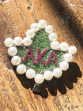 Greek Sorority Leaf Pearl Rhinestone Brooch Charms Women Jewellry