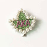 Greek Sorority Leaf Pearl Rhinestone Brooch Charms Women Jewellry