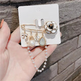 Camellia Pin Brooch Pearl Tassel Pendant Crystal Jewelry Women