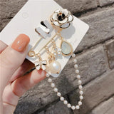 Camellia Pin Brooch Pearl Tassel Pendant Crystal Jewelry Women