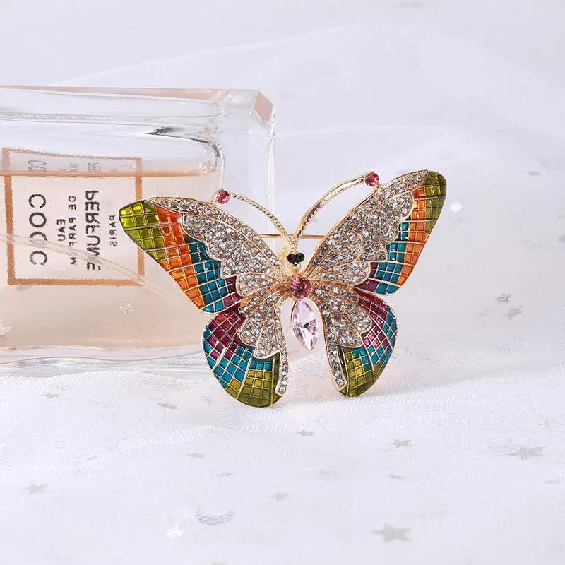 Colorful Big Butterfly Brooch Women Enamel Rhinestone Insects Beauty