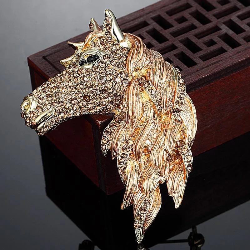 Blucome Men Horse Head Enamel Brooch Bouquet Party Men's Hijab Accessories