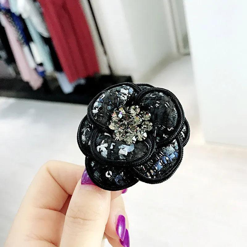 Fabric Camellia Brooch Rhinestone Flower Pearl Bow Pin