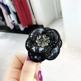 Fabric Camellia Brooch Rhinestone Flower Pearl Bow Pin
