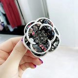 Fabric Camellia Brooch Rhinestone Flower Pearl Bow Pin
