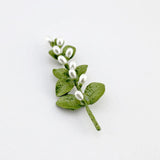 Green Eucalyptus Leaves Pearl Brooch Pin