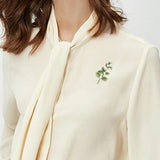 Green Eucalyptus Leaves Pearl Brooch Pin