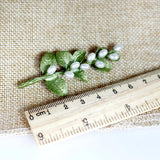 Green Eucalyptus Leaves Pearl Brooch Pin