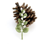Green Eucalyptus Leaves Pearl Brooch Pin