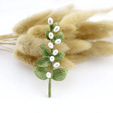 Green Eucalyptus Leaves Pearl Brooch Pin
