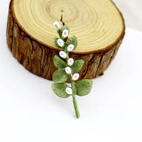 Green Eucalyptus Leaves Pearl Brooch Pin