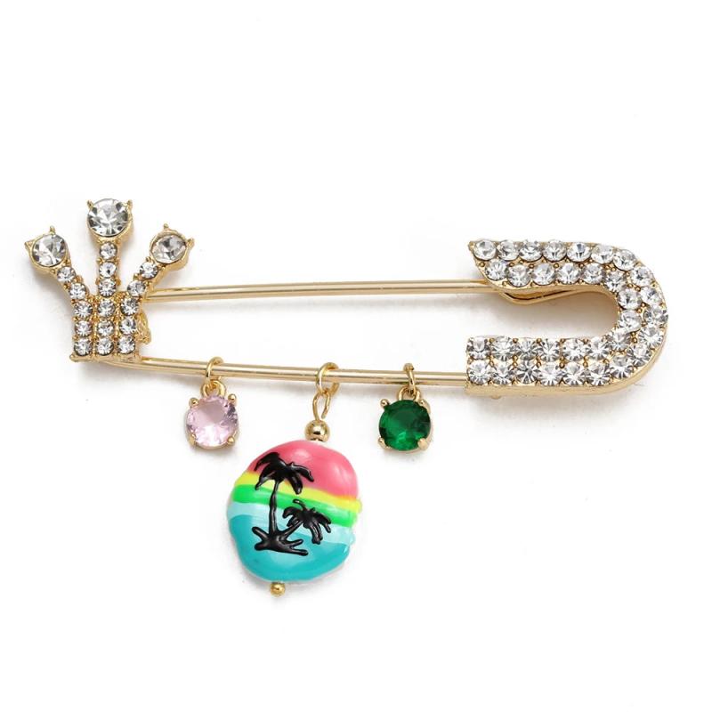 Crown Brooch Mushroom Shell Pendant Bohemian Jewelry Zircon Pins