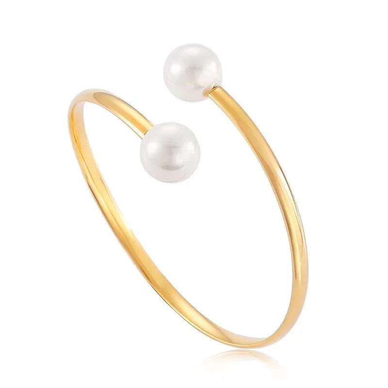 Stainless Steel Pearl Bangle Cuff for Women