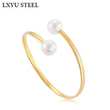 Stainless Steel Pearl Bangle Cuff for Women