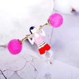 Weightlifting Girl Shape Brooches Enamel Wool Felt Ball Jewelry