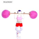 Weightlifting Girl Shape Brooches Enamel Wool Felt Ball Jewelry