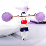 Weightlifting Girl Shape Brooches Enamel Wool Felt Ball Jewelry