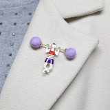 Weightlifting Girl Shape Brooches Enamel Wool Felt Ball Jewelry