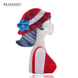 Red Hat Girl Shape Brooches Acrylic Jewelry Women Corsage Scarf Suit Pins