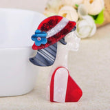 Red Hat Girl Shape Brooches Acrylic Jewelry Women Corsage Scarf Suit Pins