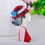 Red Hat Girl Shape Brooches Acrylic Jewelry Women Corsage Scarf Suit Pins