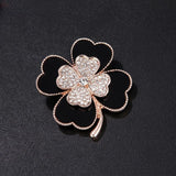 Four-Leaf Clover Corsage Metal Brooch Rhinestone Jewelry Pin
