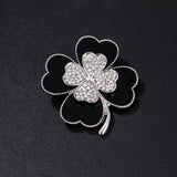 Four-Leaf Clover Corsage Metal Brooch Rhinestone Jewelry Pin