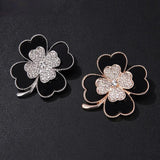 Four-Leaf Clover Corsage Metal Brooch Rhinestone Jewelry Pin