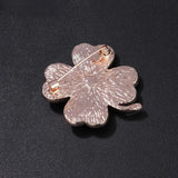 Four-Leaf Clover Corsage Metal Brooch Rhinestone Jewelry Pin