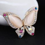 Colorful Rhinestone Opal Butterfly Brooch Women Suit Crystal Jewelry Insect Pins