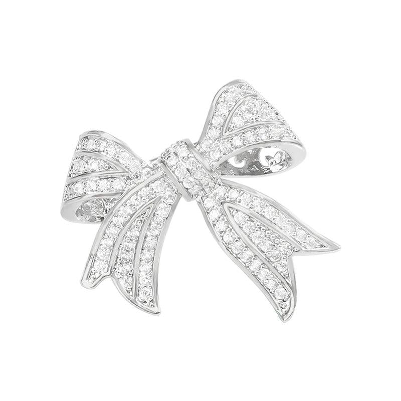 Silver-plated Brass Bow Brooches with Cubic Zirconia