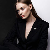 Silver-plated Brass Bow Brooches with Cubic Zirconia