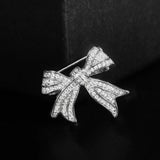 Silver-plated Brass Bow Brooches with Cubic Zirconia