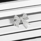 Silver-plated Brass Bow Brooches with Cubic Zirconia