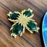Vintage Baroque Cross Brooch Green Opal Breast Pin Lady Party Dress Accessories
