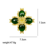 Vintage Baroque Cross Brooch Green Opal Breast Pin Lady Party Dress Accessories