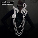 Musical Note Rhinestone Brooch Pin Tassel Chain Wedding Accessory