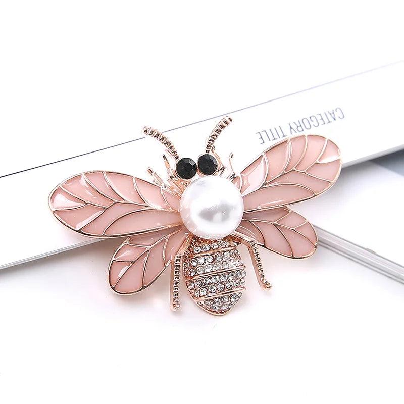 Bee Brooch Pearl Rhinestone Crystal Insect Enamel Pin for Women