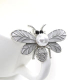 Bee Brooch Pearl Rhinestone Crystal Insect Enamel Pin for Women