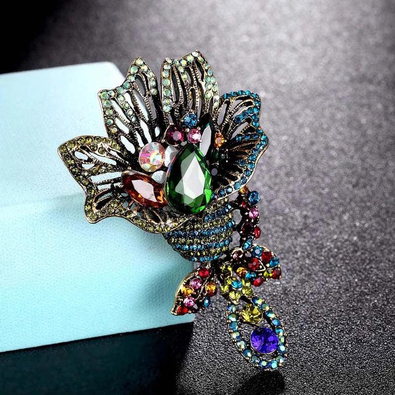Colorful Crystal Flower Brooches for Women Wedding Jewelry