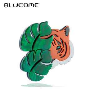 Leaf Tiger Shape Brooch for Woman Acrylic Material Party Accessories Gift