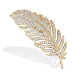 Feather Leaf Brooch Rhinestone Pin Crystal Jewelry
