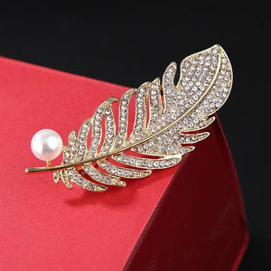 Feather Leaf Brooch Rhinestone Pin Crystal Jewelry