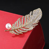 Feather Leaf Brooch Rhinestone Pin Crystal Jewelry