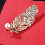 Feather Leaf Brooch Rhinestone Pin Crystal Jewelry